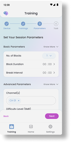 BrainGoMo app — Session Parameters