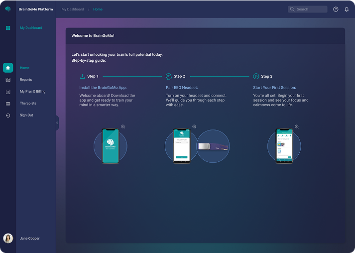 BrainGoMo Dashboard — Home