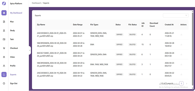 Spica Dashboard — Export Data