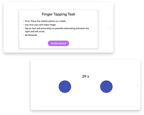 Finger Tapping Tasks: Objective Motor Assessment for Parkinson's Disease — app screens
